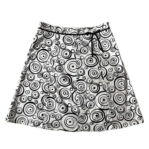 STAR CITY A-line Skirt Size 9 Knee Length Black & White Circles Pattern w/ Bow - Picture 1 of 12